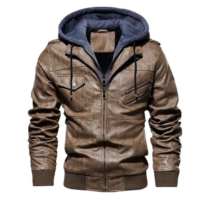 Moderne Herren-Lederjacke mit Kapuze