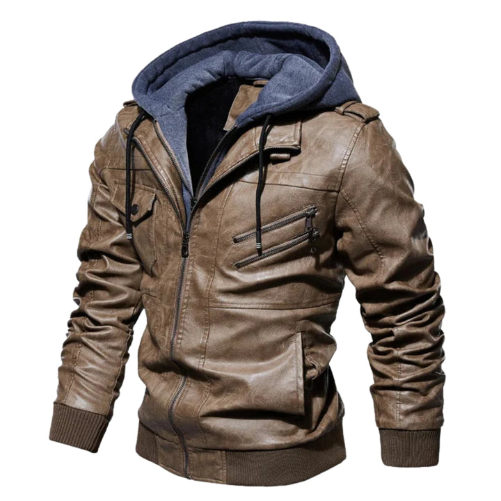 Moderne Herren-Lederjacke mit Kapuze