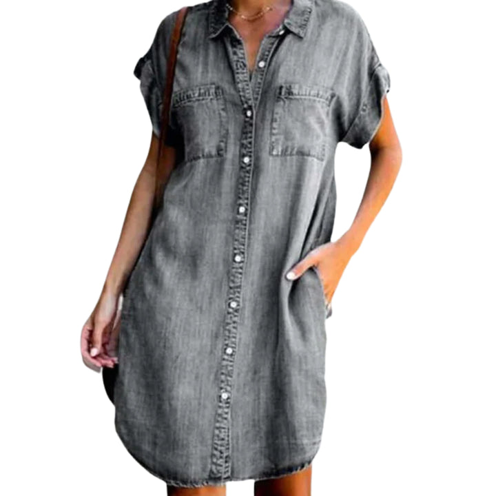 Damen-Denim-Kleid mit kurzen Ärmeln und zeitlosem Stil