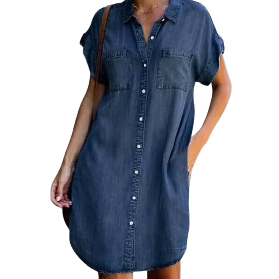 Damen-Denim-Kleid mit kurzen Ärmeln und zeitlosem Stil