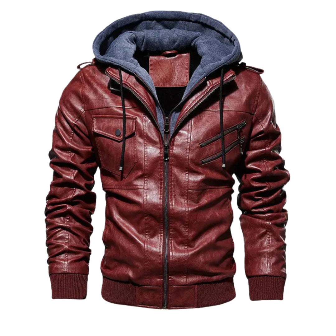 Moderne Herren-Lederjacke mit Kapuze