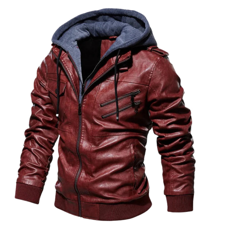 Moderne Herren-Lederjacke mit Kapuze