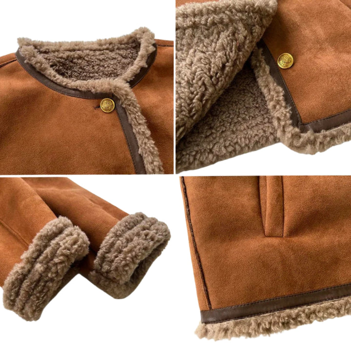 Winterjacke für Damen aus luxuriösem Material – Shearling und Knopfdetails