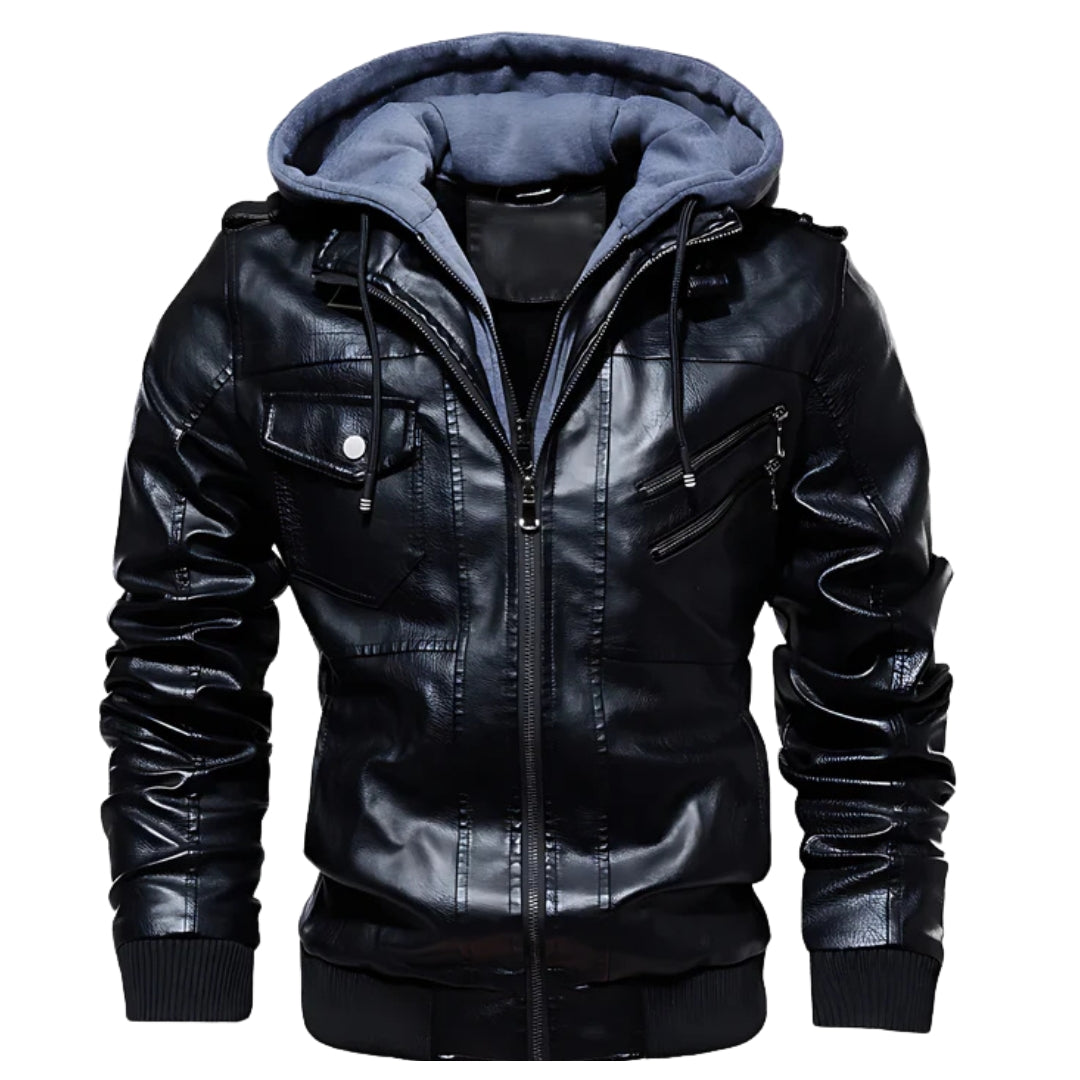 Moderne Herren-Lederjacke mit Kapuze