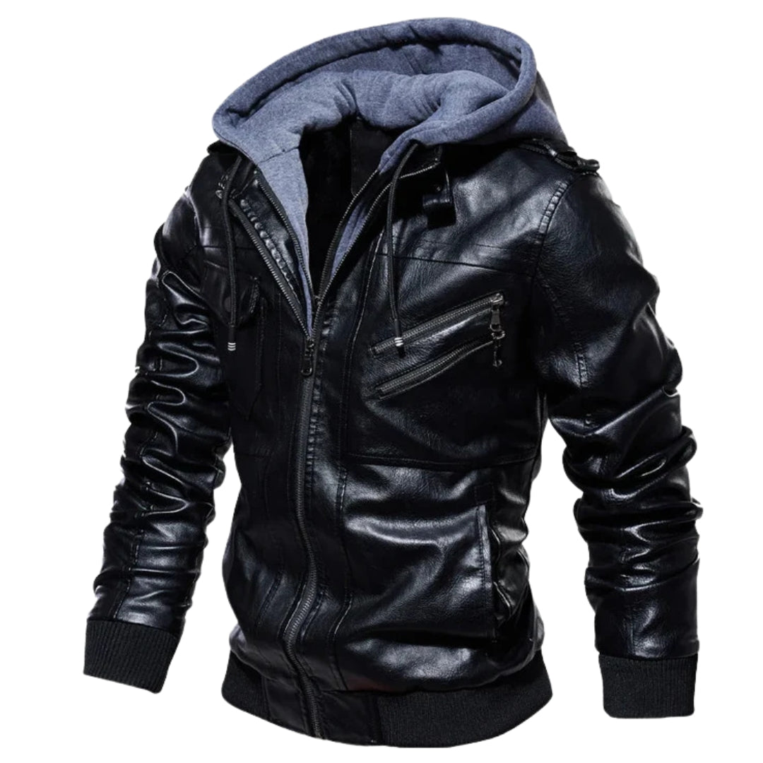 Moderne Herren-Lederjacke mit Kapuze