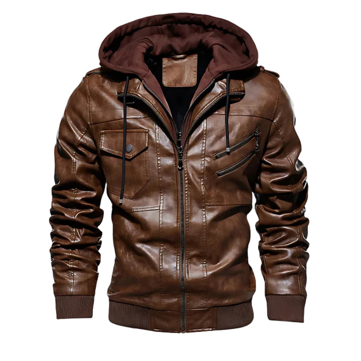 Moderne Herren-Lederjacke mit Kapuze