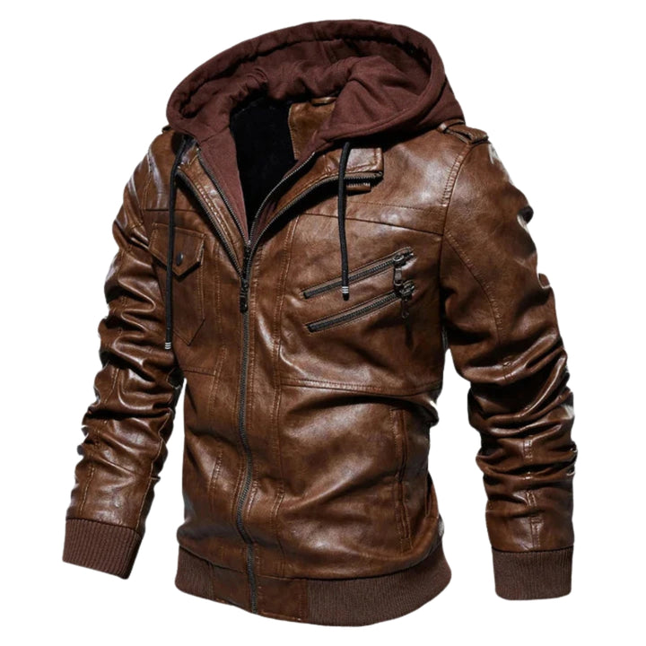 Moderne Herren-Lederjacke mit Kapuze