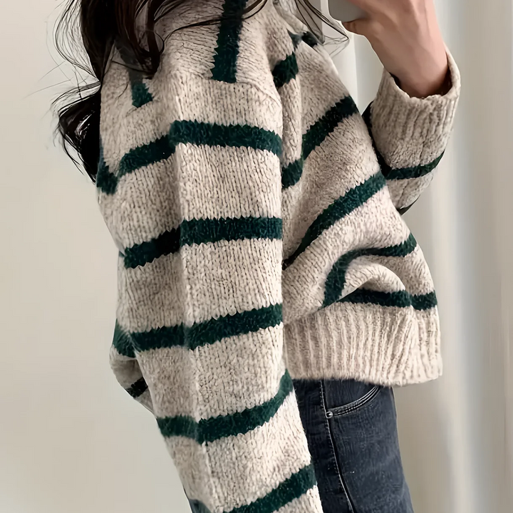 Moderner Damen-Strickpullover mit Streifen – Perfekt für Herbst und Winter