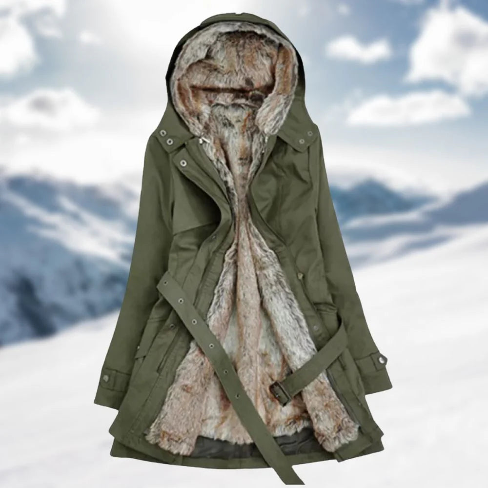 Eleganter Parka mit Kapuze und Gürtel für Frauen