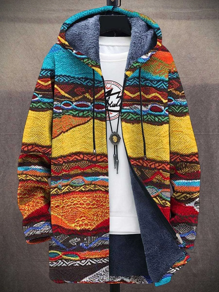 Bunte Strickjacke mit Kapuze für Männer